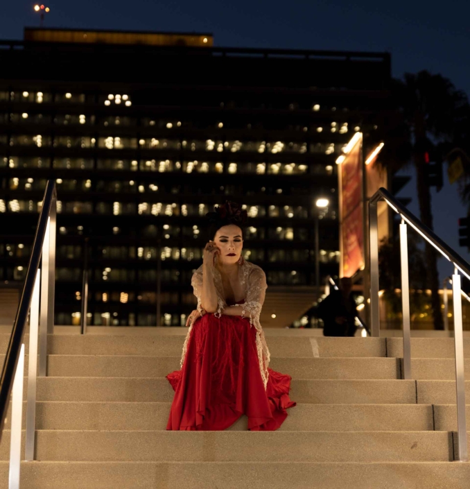 Las Vegas Photographer for Dancer Sitting On Steps In The Evening